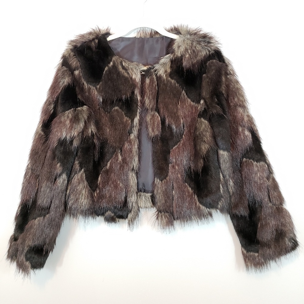 NEW Faux Fur Two-tone Brown Short Jacket